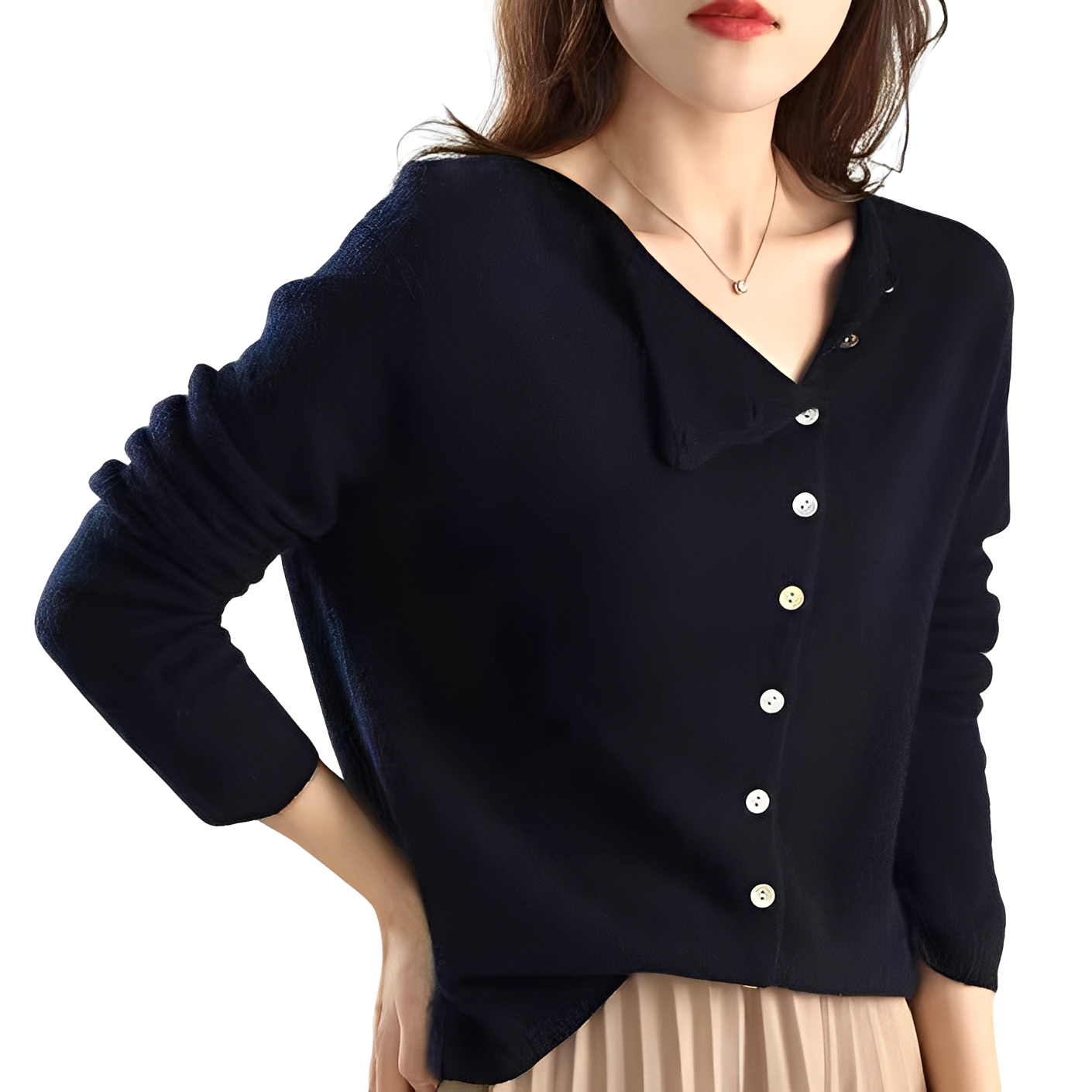 Joann - Pull léger et à la mode pour femmes avec boutons