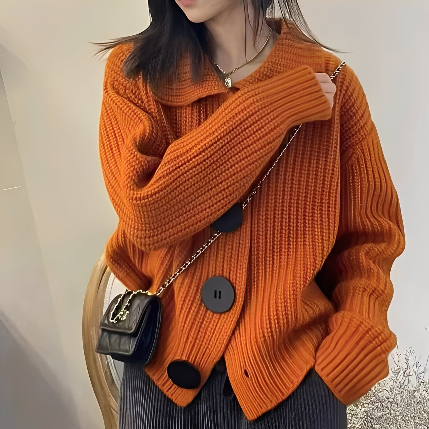 Alannah - Veste en maille tendance avec gros boutons pour femmes