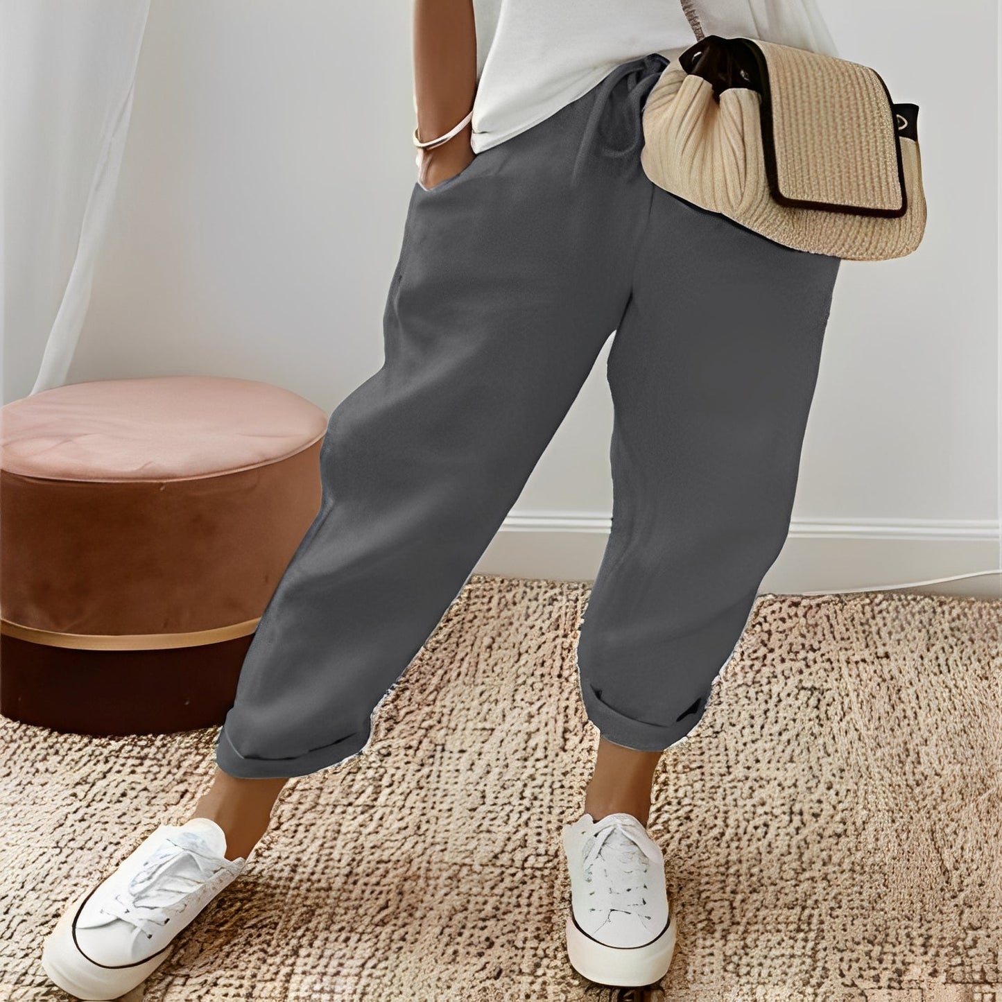 Jacinthe - Trousers for women with drawstring, comfortable