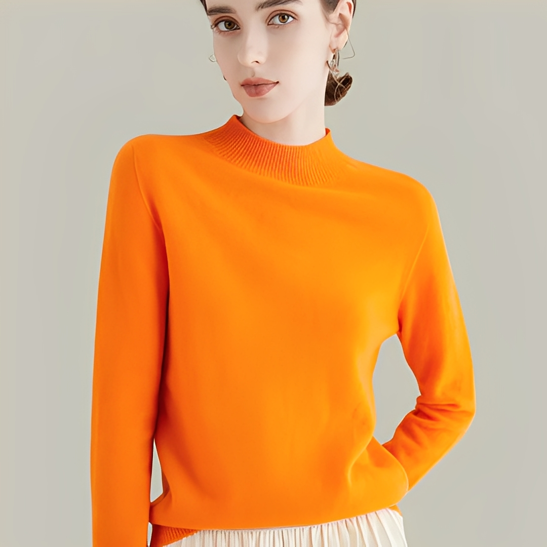Martine - Pulls en laine à coupe ajustée avec col montant pour femmes