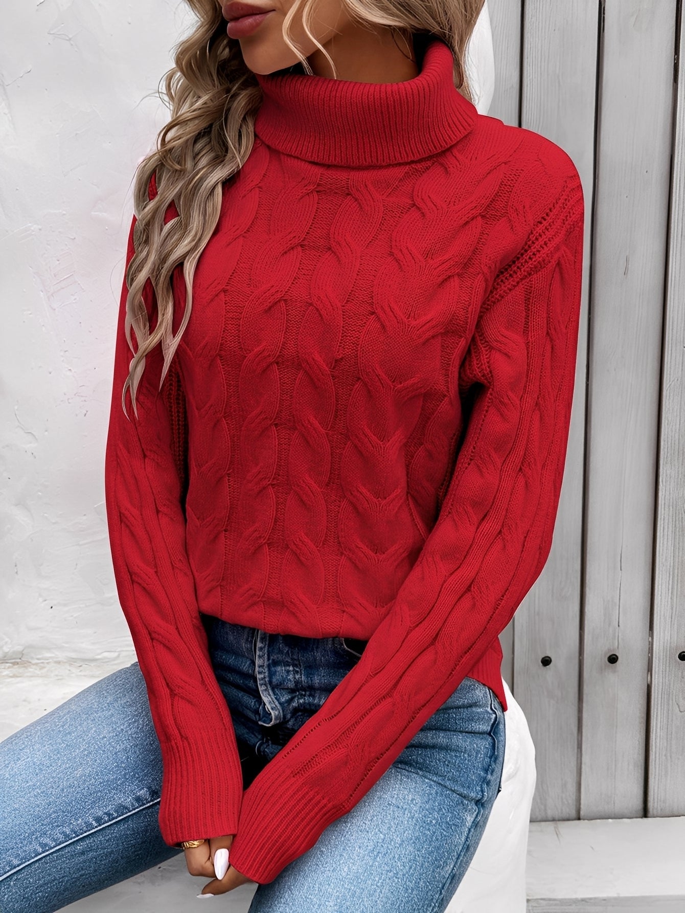 Amélie - Warm cotton sweater for women with a high collar