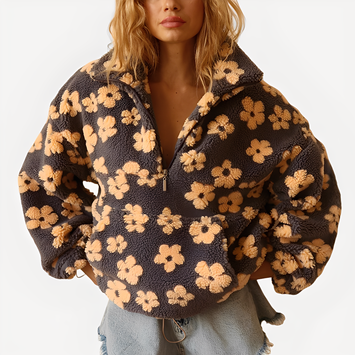 Elizabeth - Pull Sherpa élégant à motif floral pour femmes