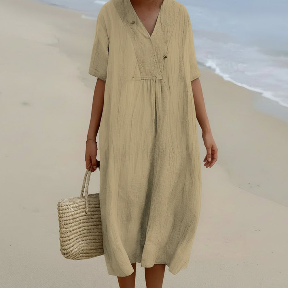 Leilani - Robe en lin élégante avec col en V pour femmes