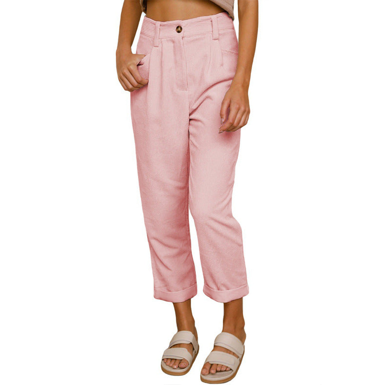 Chelsie - Pantalon large côtelé taille haute pour femmes