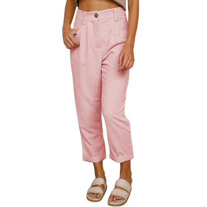 Chelsie - Pantalon large côtelé taille haute pour femmes