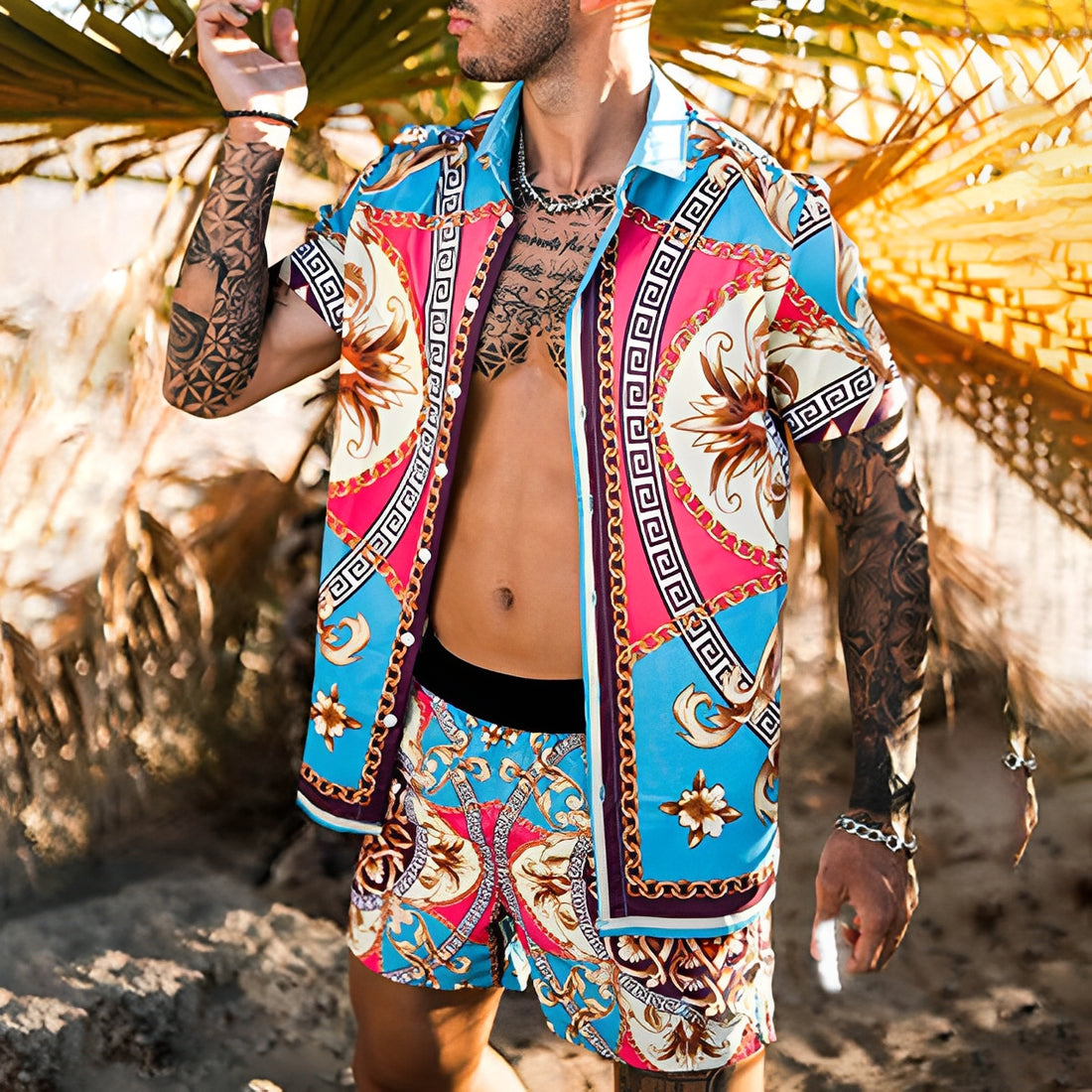 Kenith - Ensemble deux pièces floral pour homme pour l'été