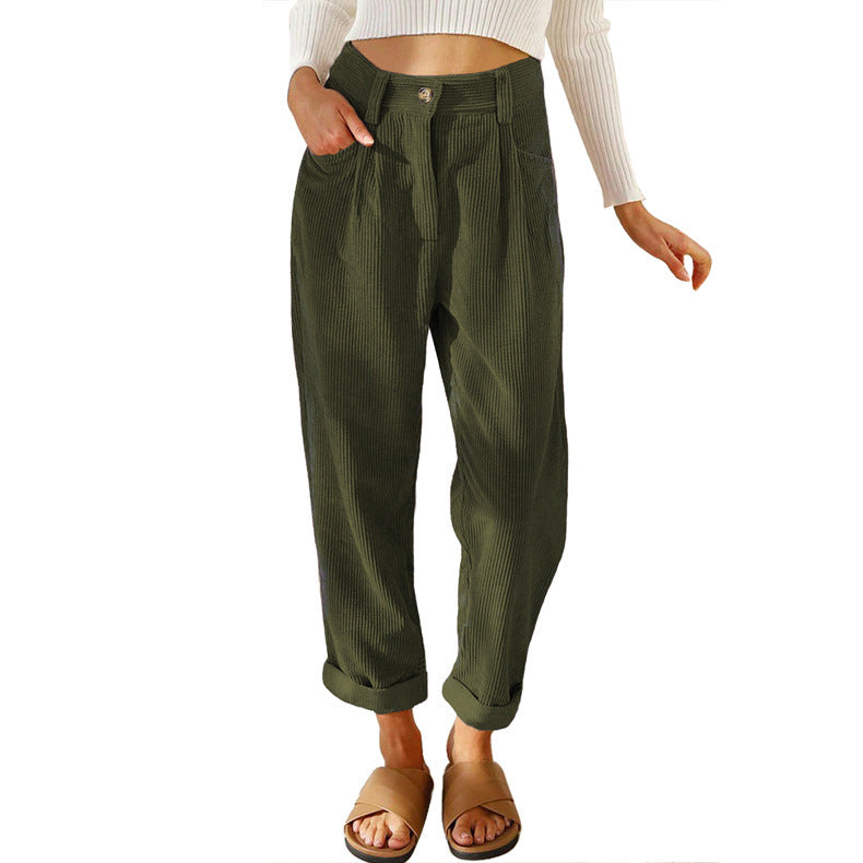 Chelsie - Pantalon large côtelé taille haute pour femmes