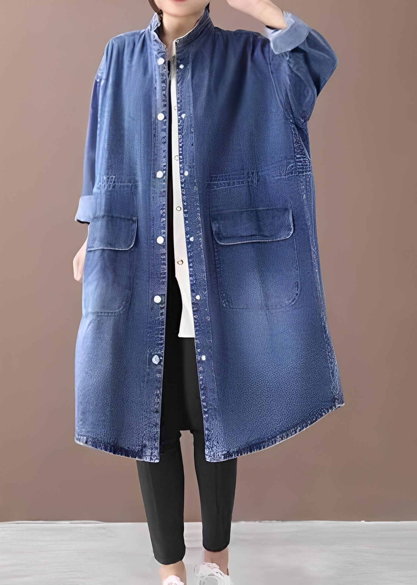 Jacinda - Grande veste en jean avec col haut pour femmes