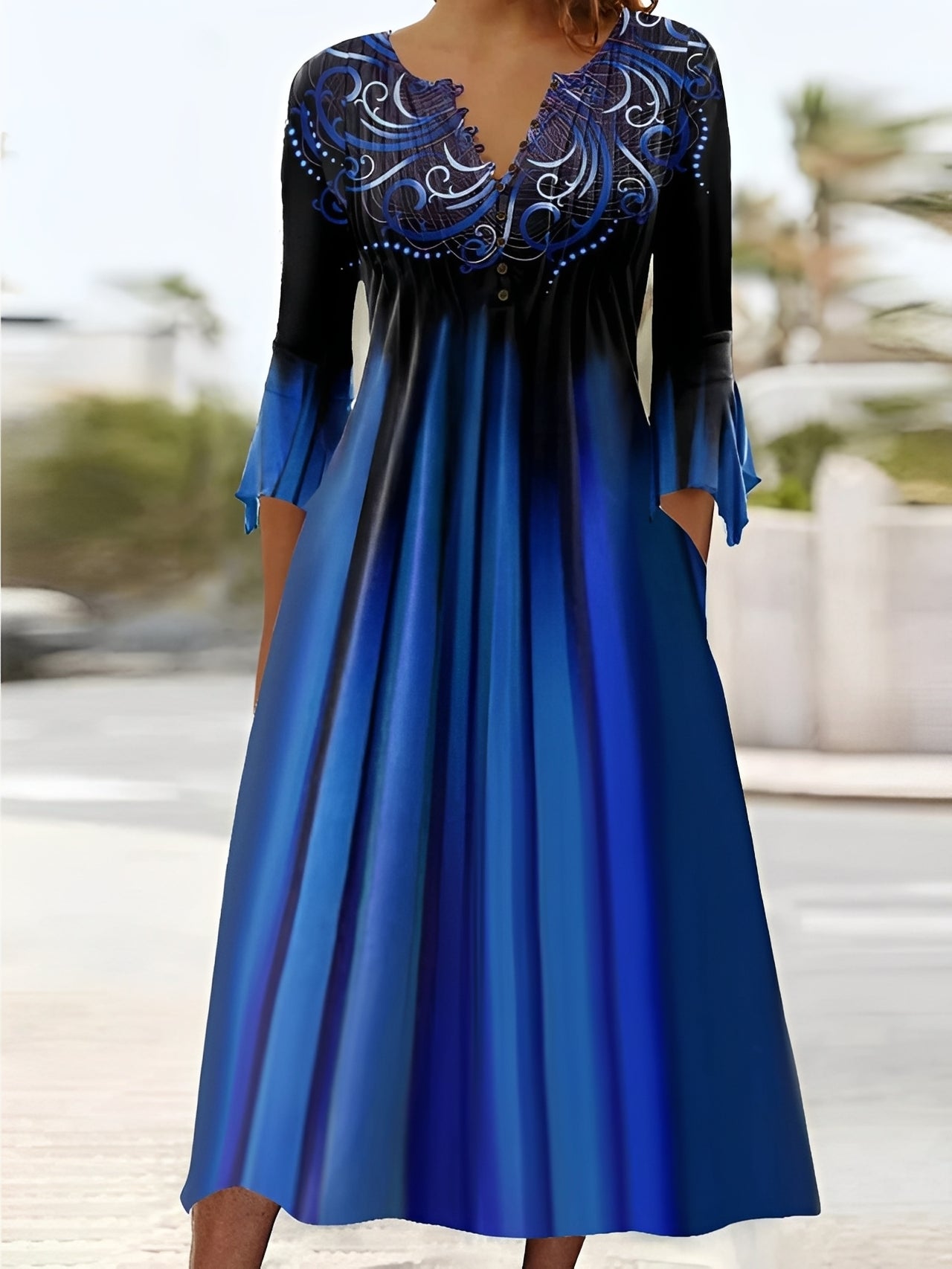 Bonnie - Robe midi élégante avec manches 3/4 pour femmes