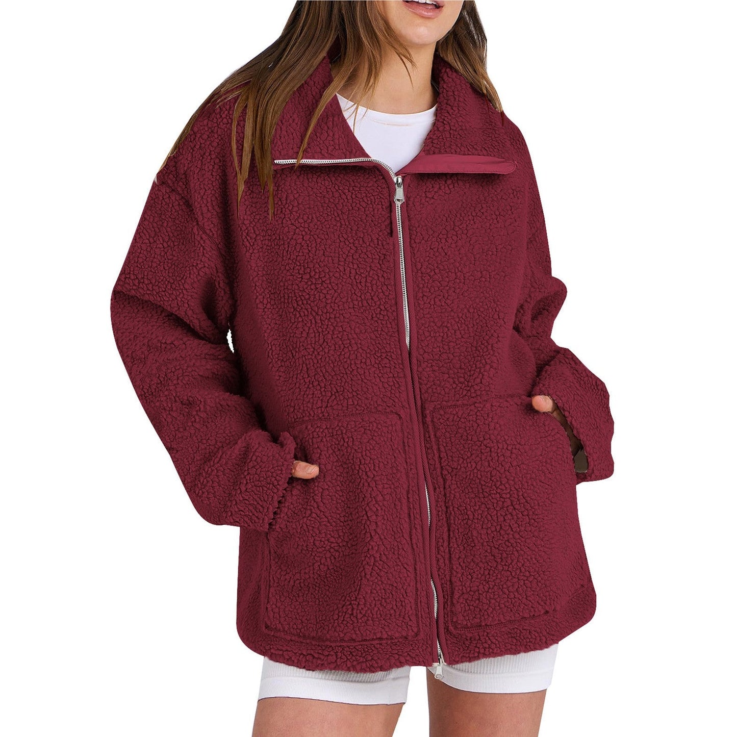 Adamina - Manteau décontracté en laine avec col roulé pour femmes