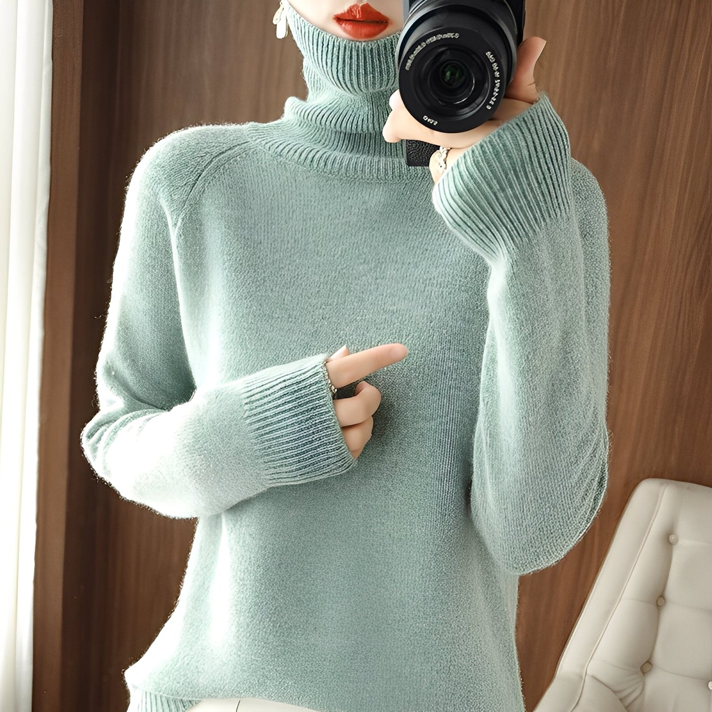 Kaycee - Modern knitted sweater with turtleneck for women