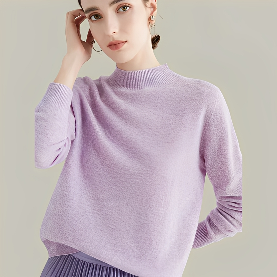 Martine - Pulls en laine à coupe ajustée avec col montant pour femmes