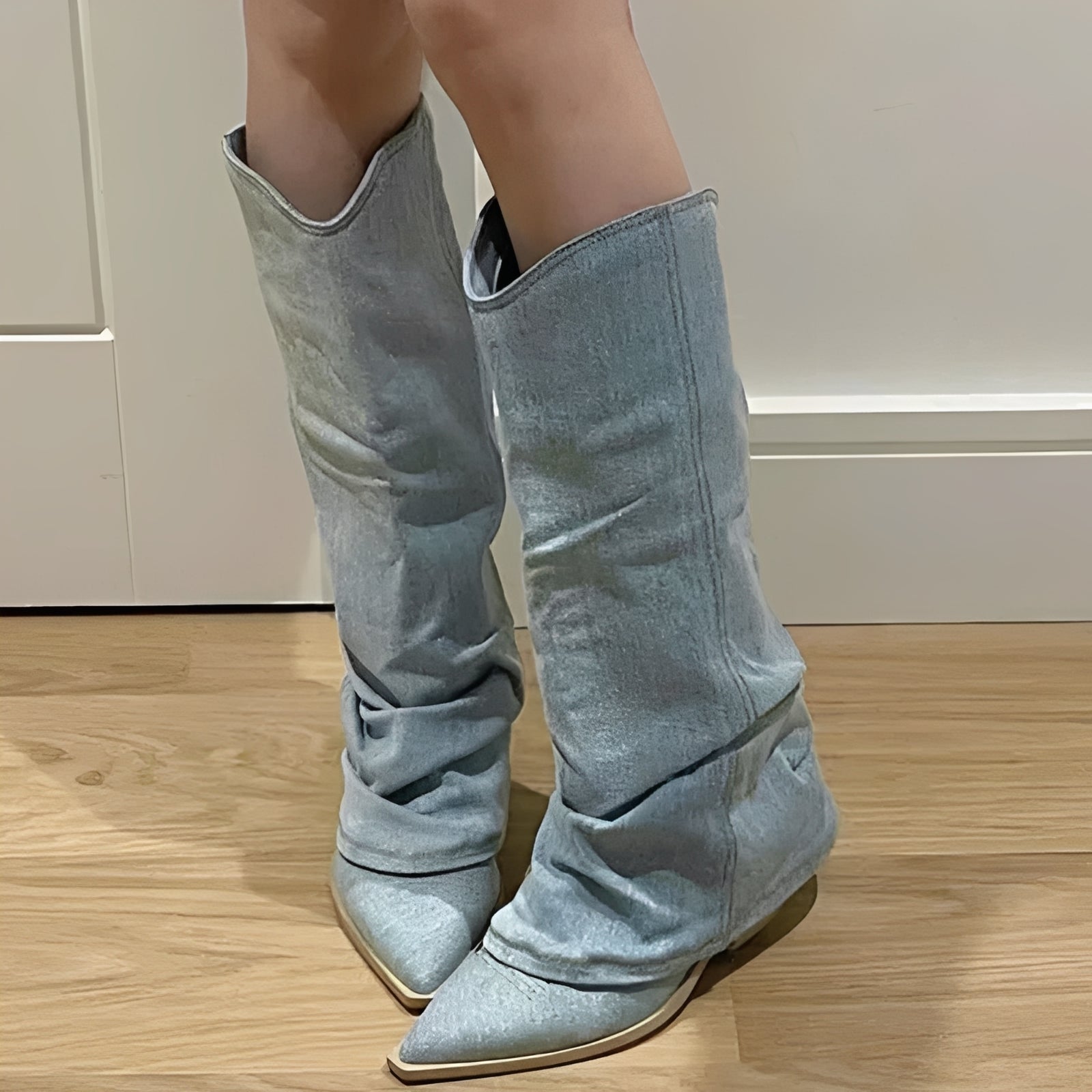 Josie - Bottes stylées en jean hauteur genou pour femmes