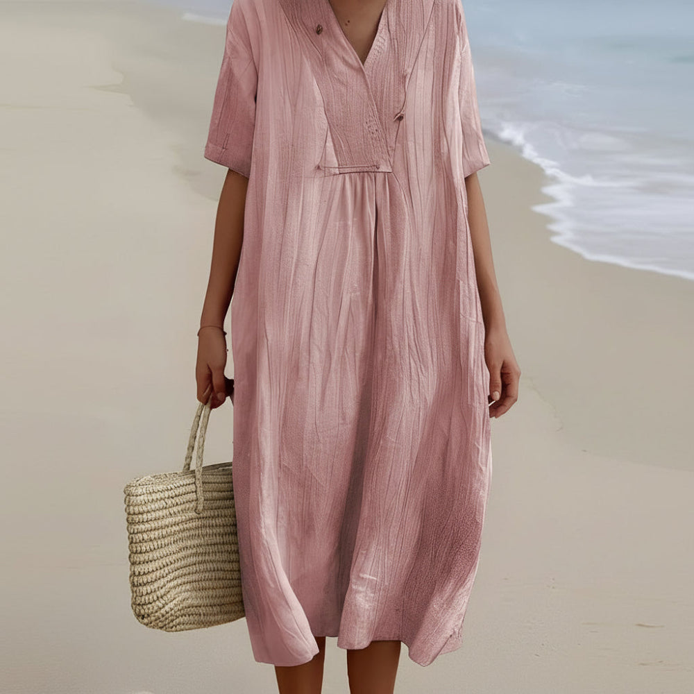 Leilani - Robe en lin élégante avec col en V pour femmes