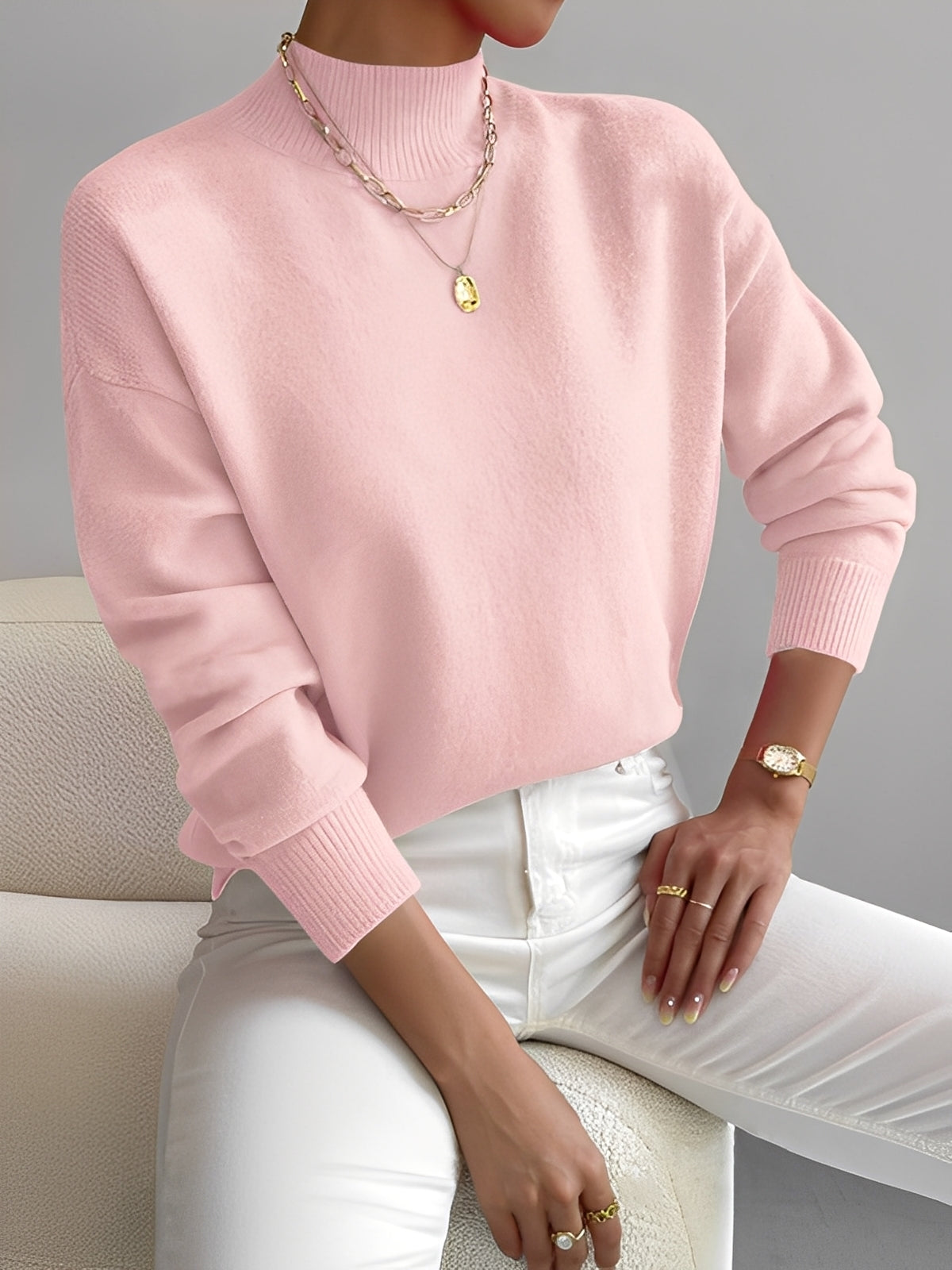 Roxana - Pull chic en maille avec col mi-haut pour femmes