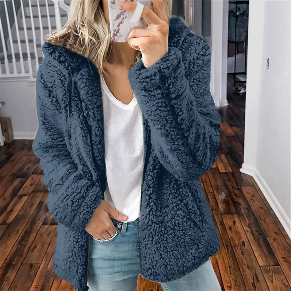 Celandine - Manteau en laine à capuche en peluche teddy