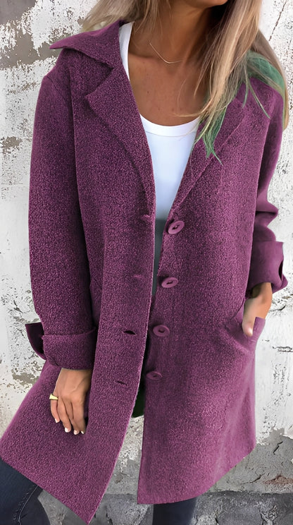 Meridith - Manteau long élégant avec col à revers pour femmes