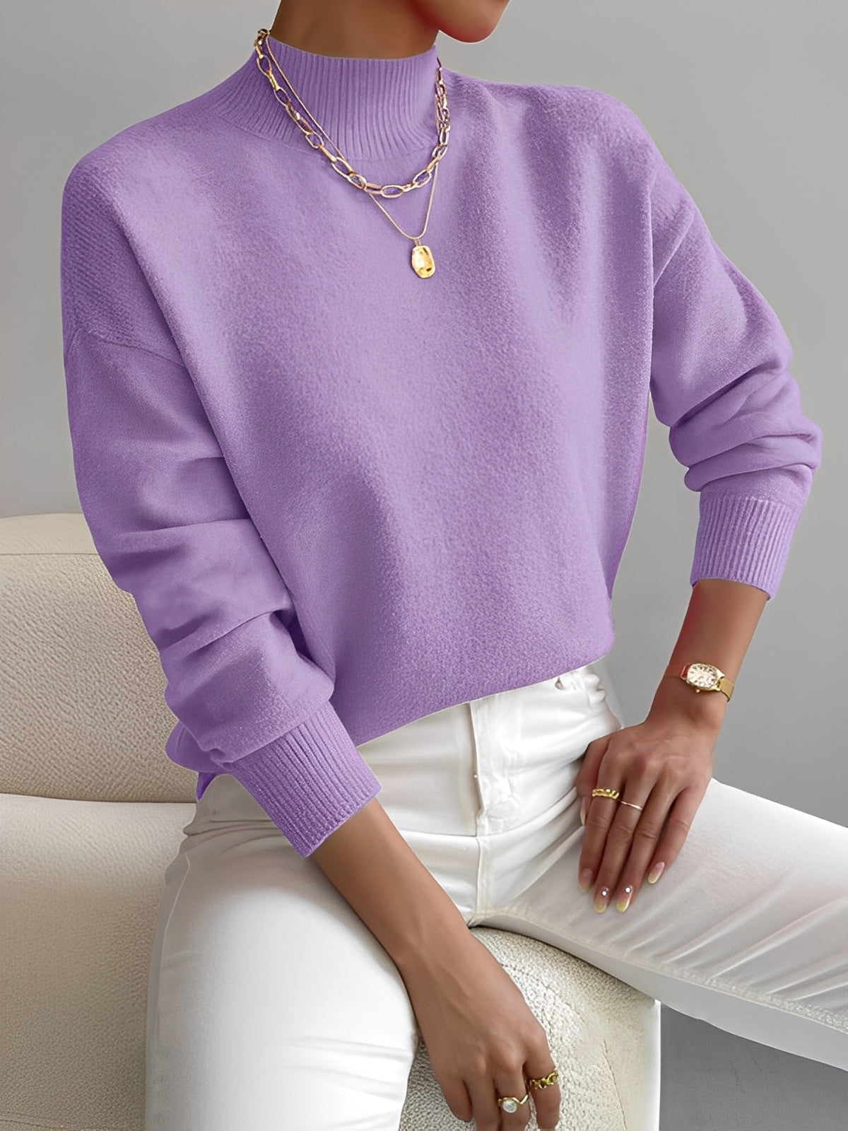 Roxana - Pull chic en maille avec col mi-haut pour femmes