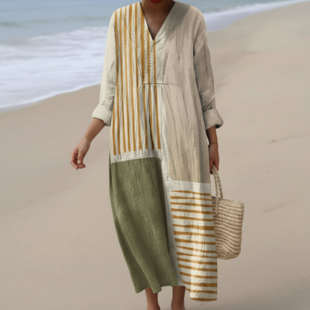 Leilani - Robe en lin élégante avec col en V pour femmes