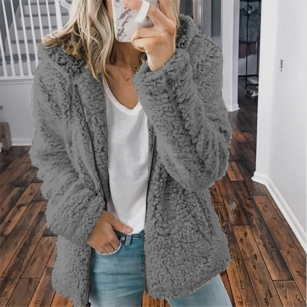 Celandine - Manteau en laine à capuche en peluche teddy