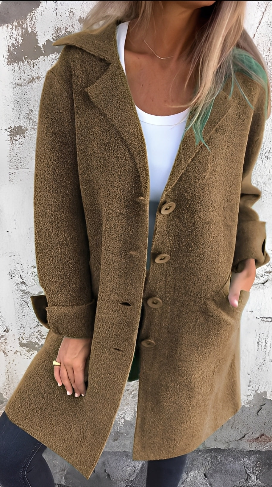 Meridith - Manteau long élégant avec col à revers pour femmes