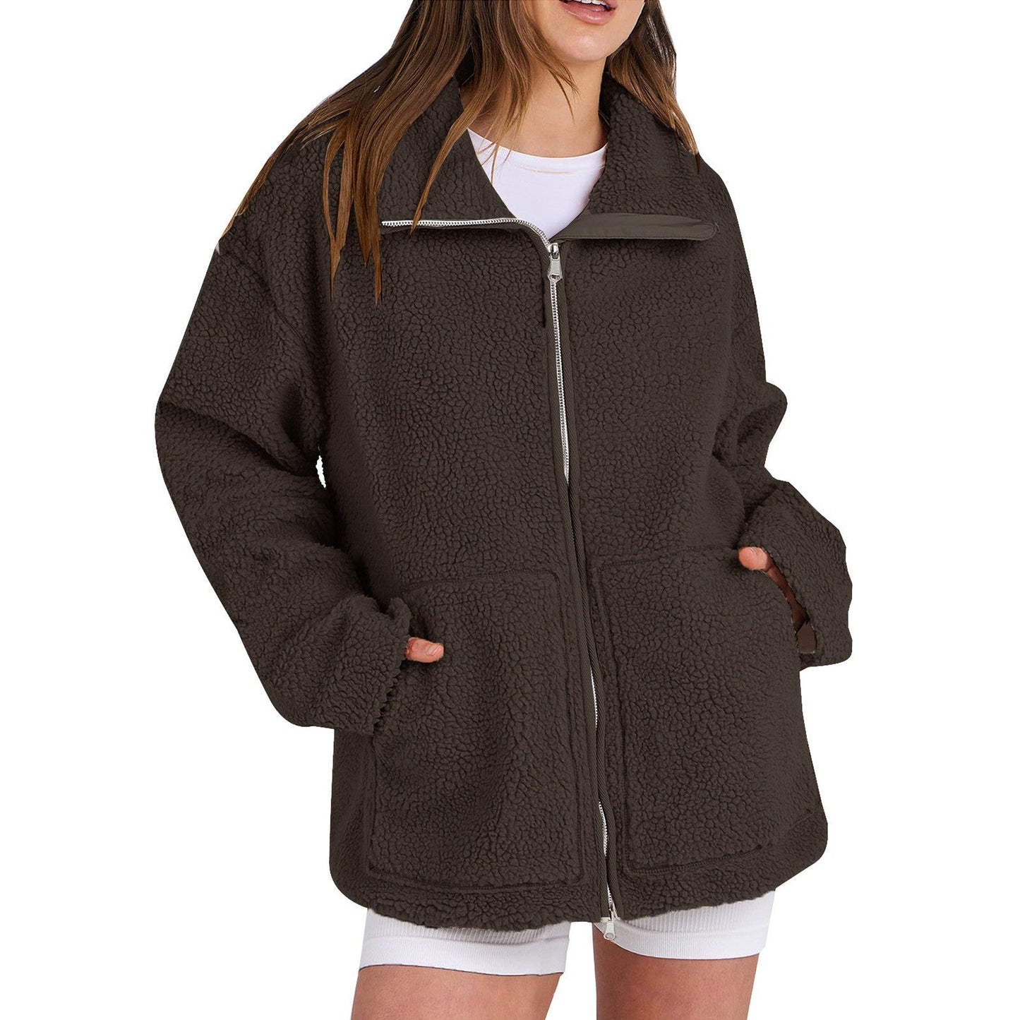 Adamina - Manteau décontracté en laine avec col roulé pour femmes