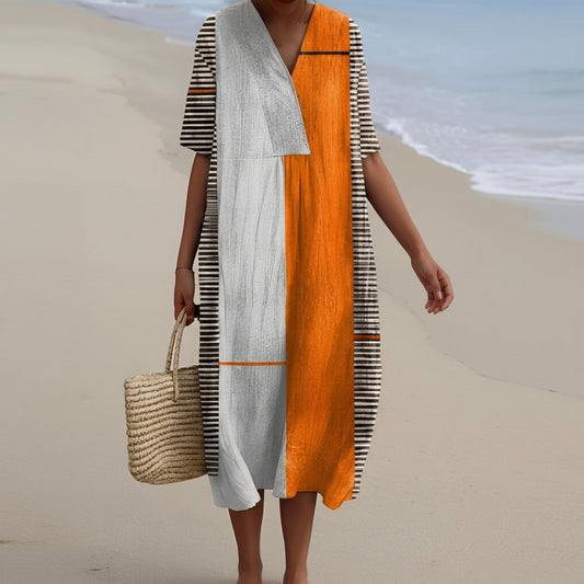 Leilani - Robe en lin élégante avec col en V pour femmes