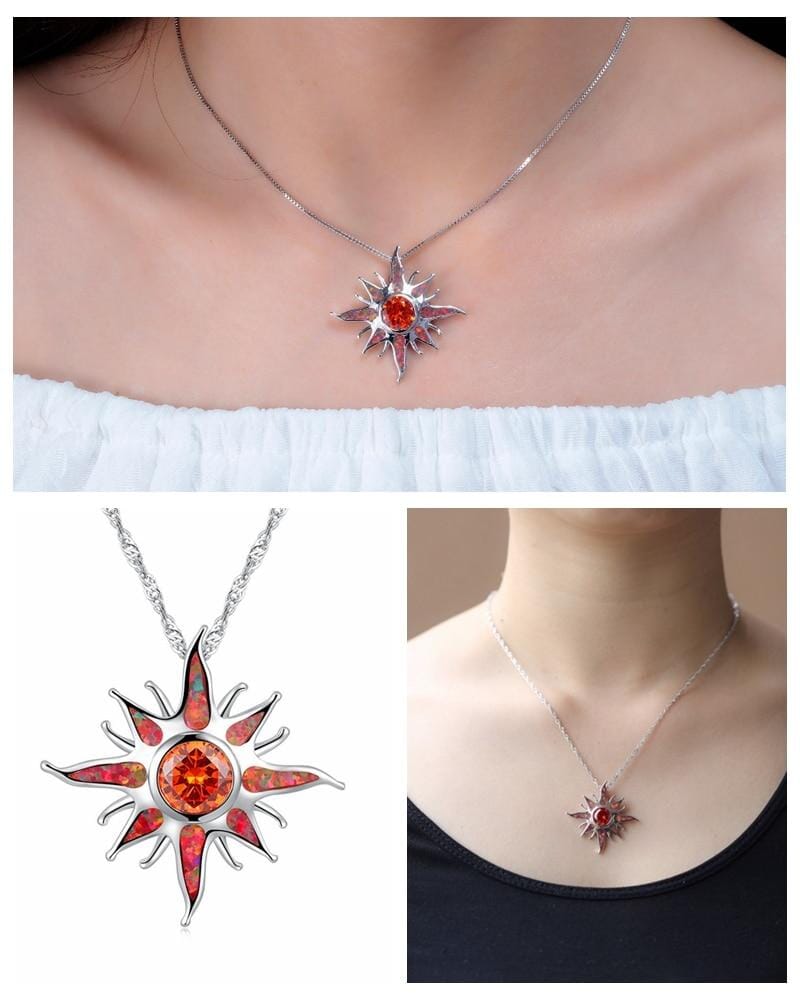 Yani – Collier avec pendentif de rayon de soleil en opale de feu et grenat