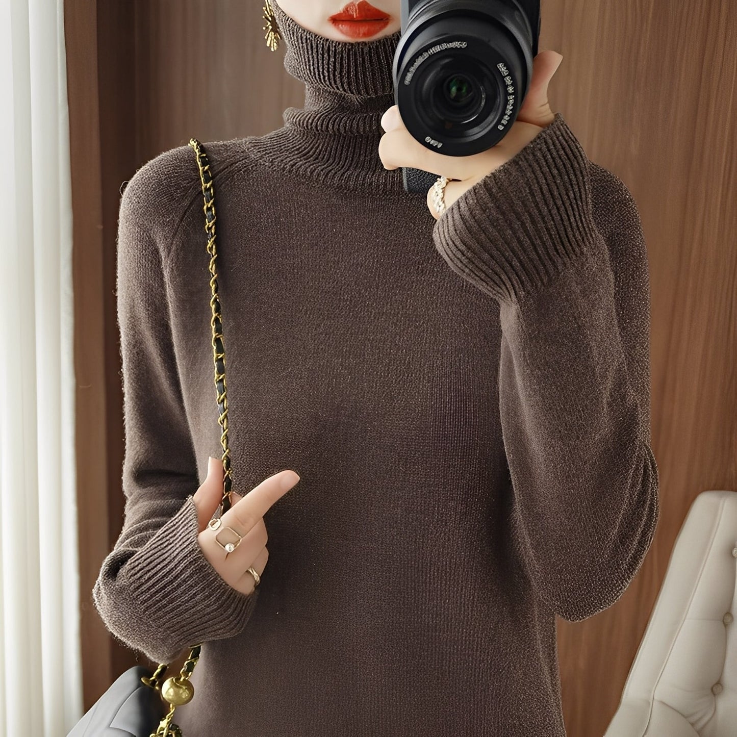 Kaycee - Modern knitted sweater with turtleneck for women