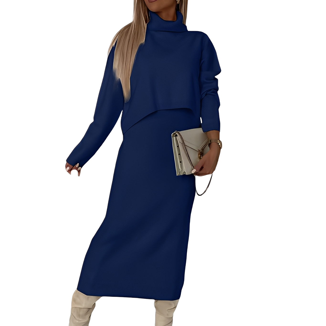 Natalee - Ensemble élégant avec col roulé et jupe pour femmes
