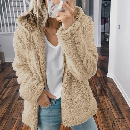 Celandine - Manteau en laine à capuche en peluche teddy