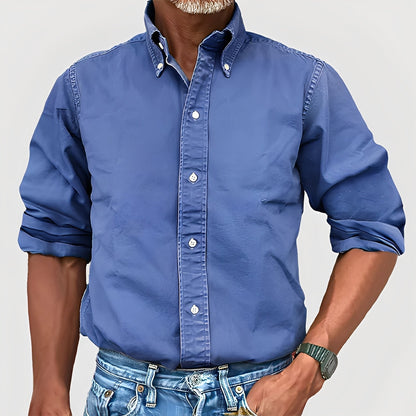 Ronald - Chemise homme rétro à manches longues avec col à revers