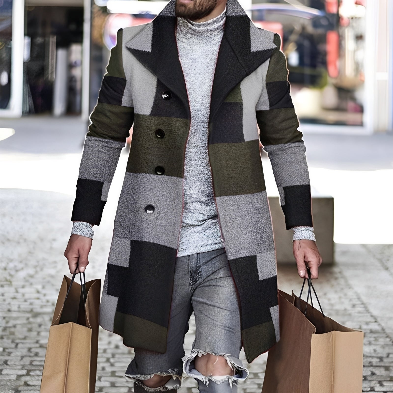 Terry - Manteau chic en laine à carreaux pour homme