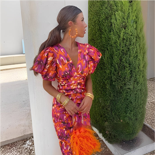 Gaëlle - Robe vive avec manches plissées pour femme