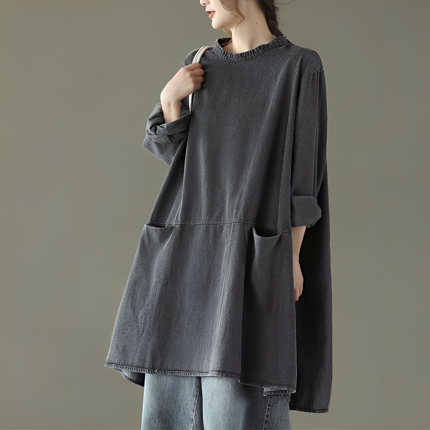Valerie - Longue robe en jean décontractée avec poches pour femmes