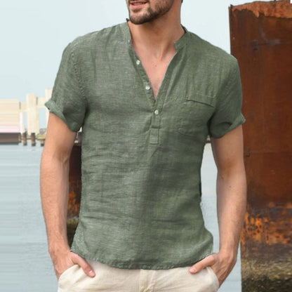 Korbin - Chemise pour homme en lin, légère et à manches courtes