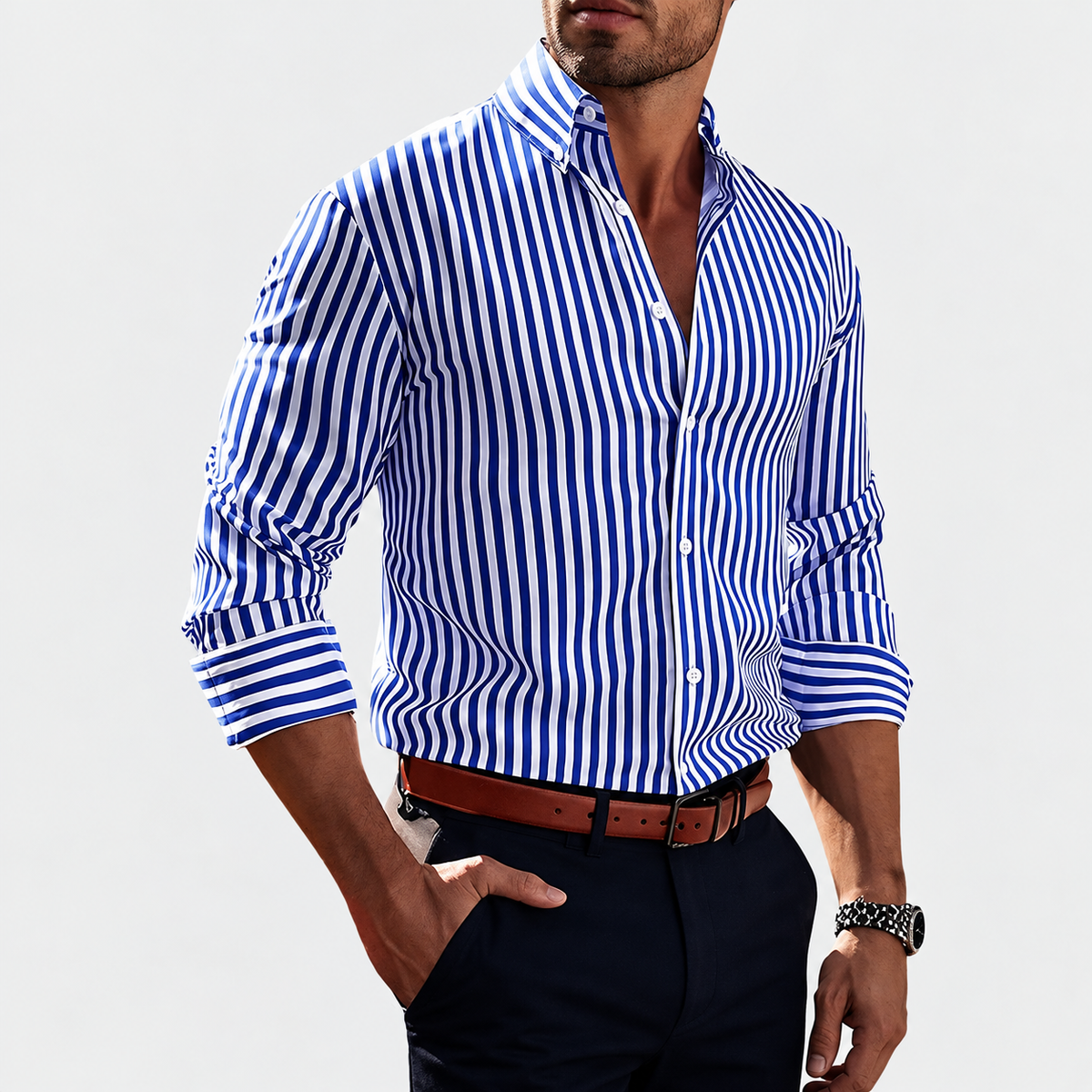 Hassan - Chemise classique avec rayures pour hommes