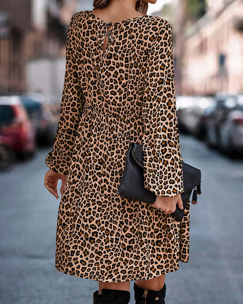 Cheetah - Robe Ample à Manches Longues Imprimé Léopard