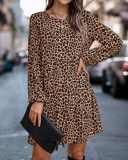 Cheetah - Robe Ample à Manches Longues Imprimé Léopard
