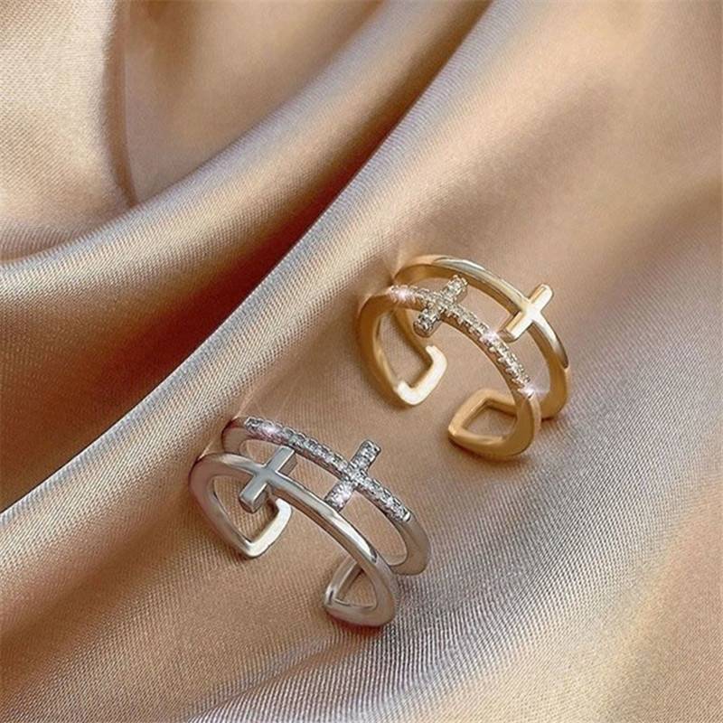 Double barre - bague croisée délicate
