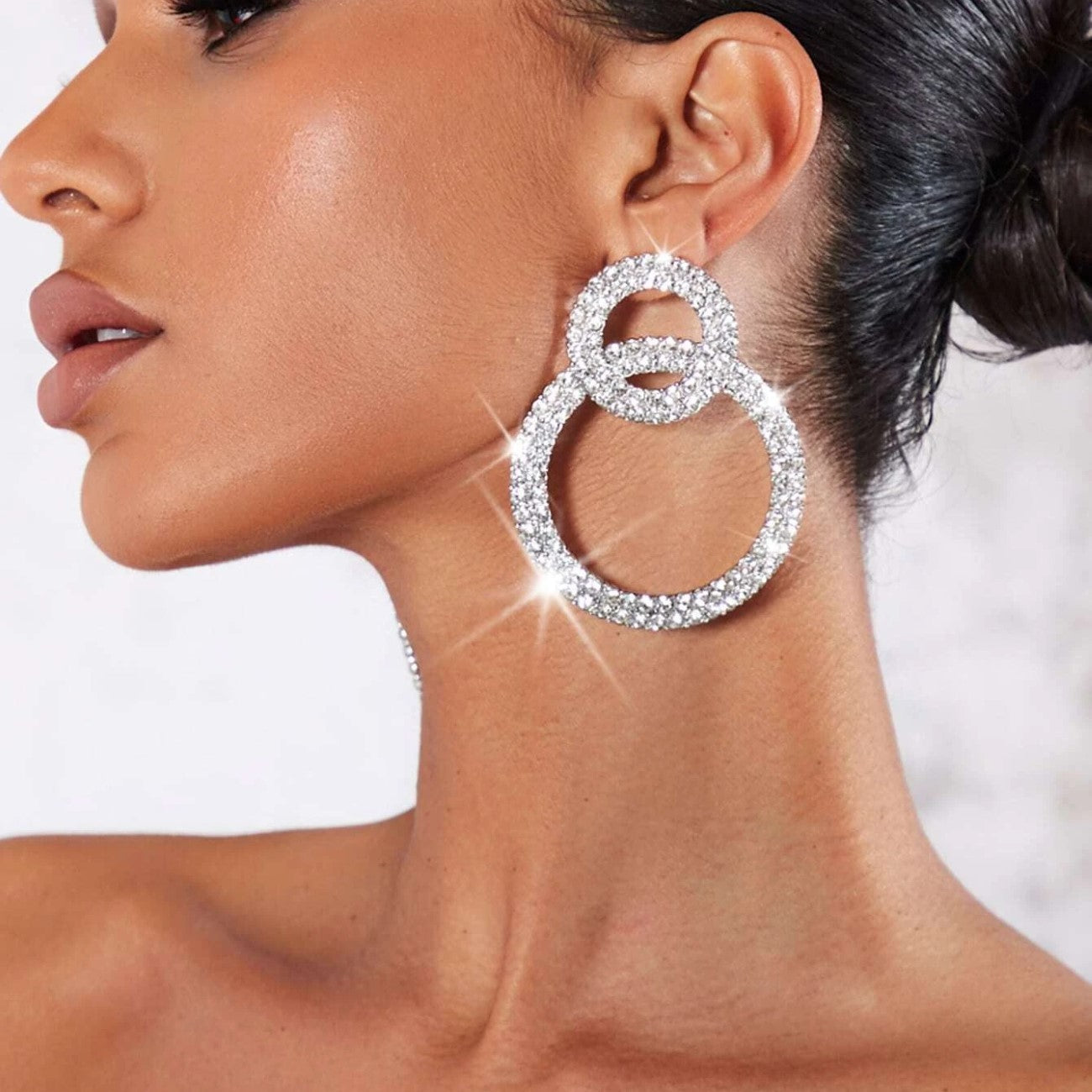 Boucles d'oreilles Créoles en Strass - Boucles d'oreilles en Strass Incrustées