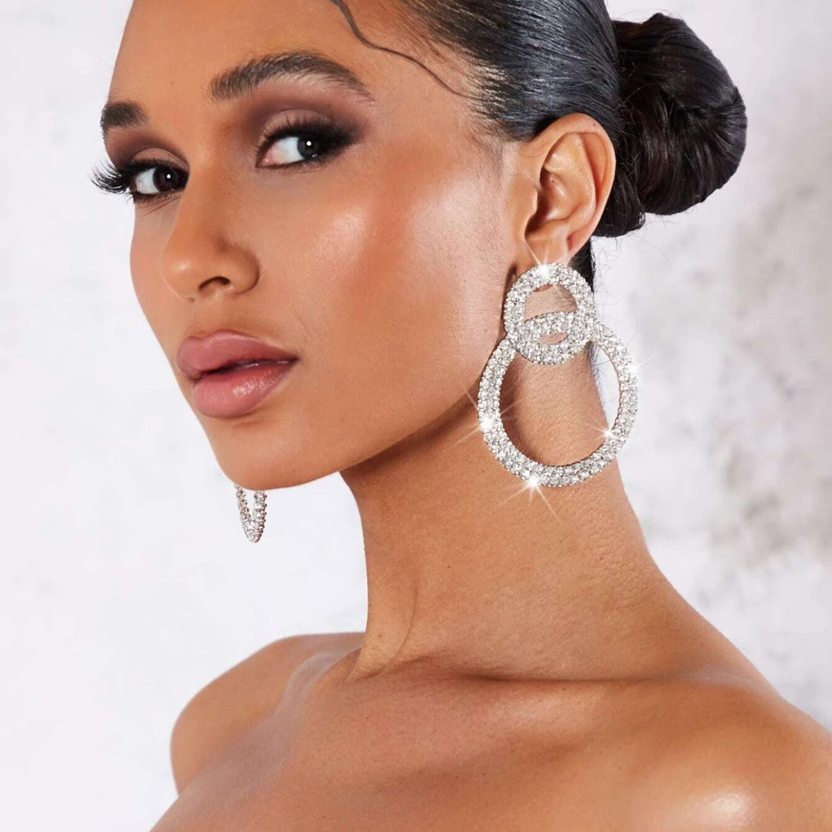 Boucles d'oreilles Créoles en Strass - Boucles d'oreilles en Strass Incrustées