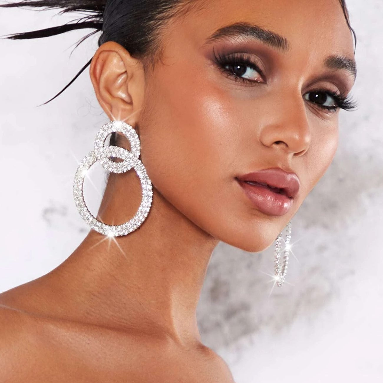 Boucles d'oreilles Créoles en Strass - Boucles d'oreilles en Strass Incrustées