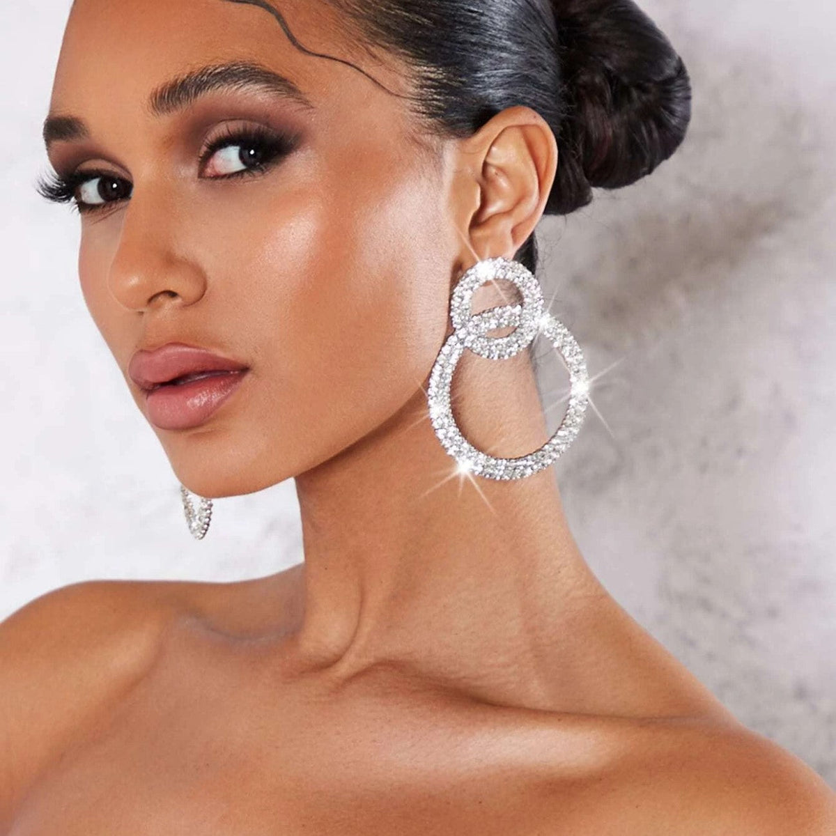 Boucles d'oreilles Créoles en Strass - Boucles d'oreilles en Strass Incrustées