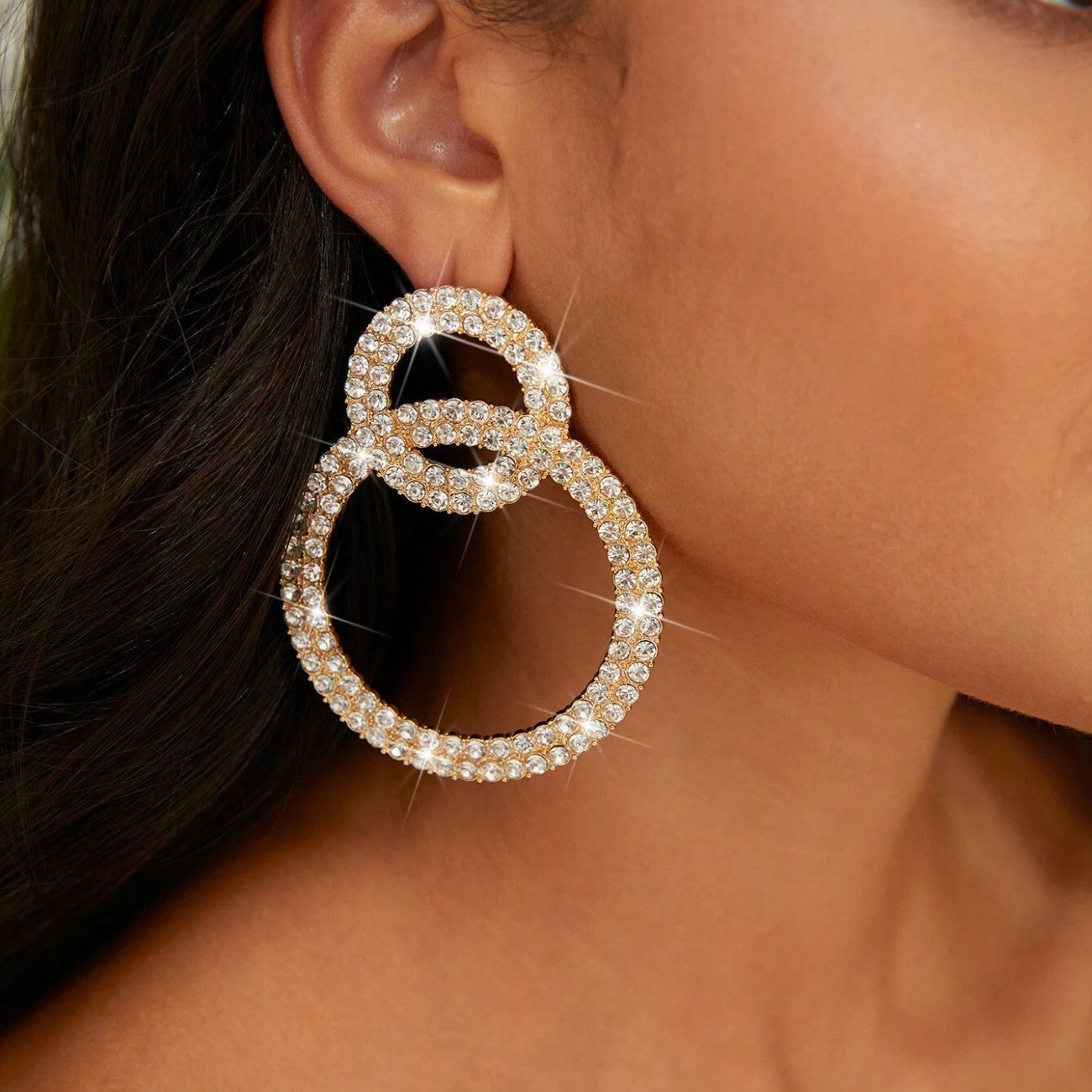 Boucles d'oreilles Créoles en Strass - Boucles d'oreilles en Strass Incrustées