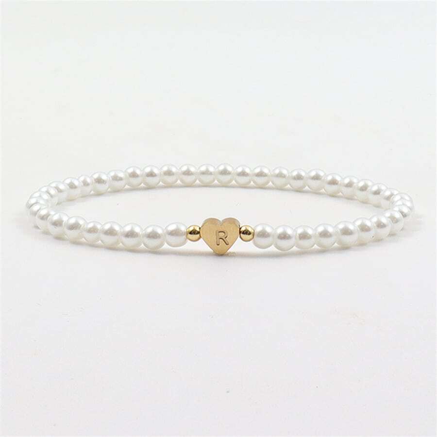 Bracelet de perles avec initiales gravées - Bracelet de perles en forme de cœur personnalisé