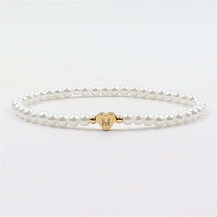 Bracelet de perles avec initiales gravées - Bracelet de perles en forme de cœur personnalisé
