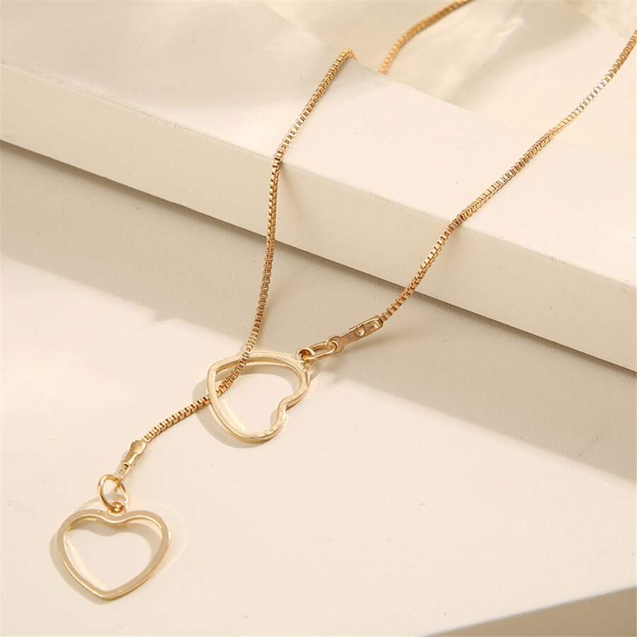 Collier de gouttes en cœur - Collier de gouttes dorées avec 2 cœurs