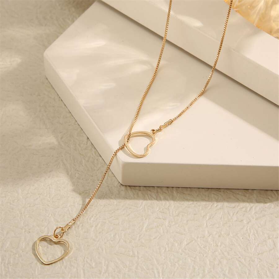 Collier de gouttes en cœur - Collier de gouttes dorées avec 2 cœurs
