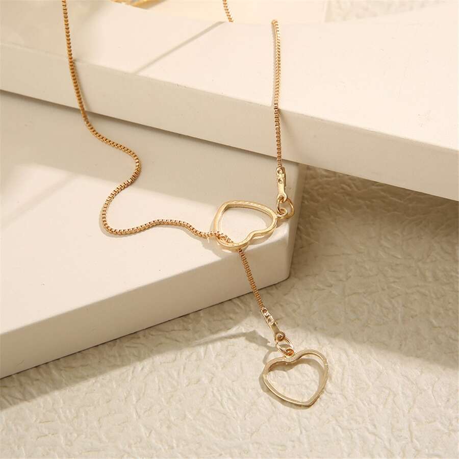 Collier de gouttes en cœur - Collier de gouttes dorées avec 2 cœurs